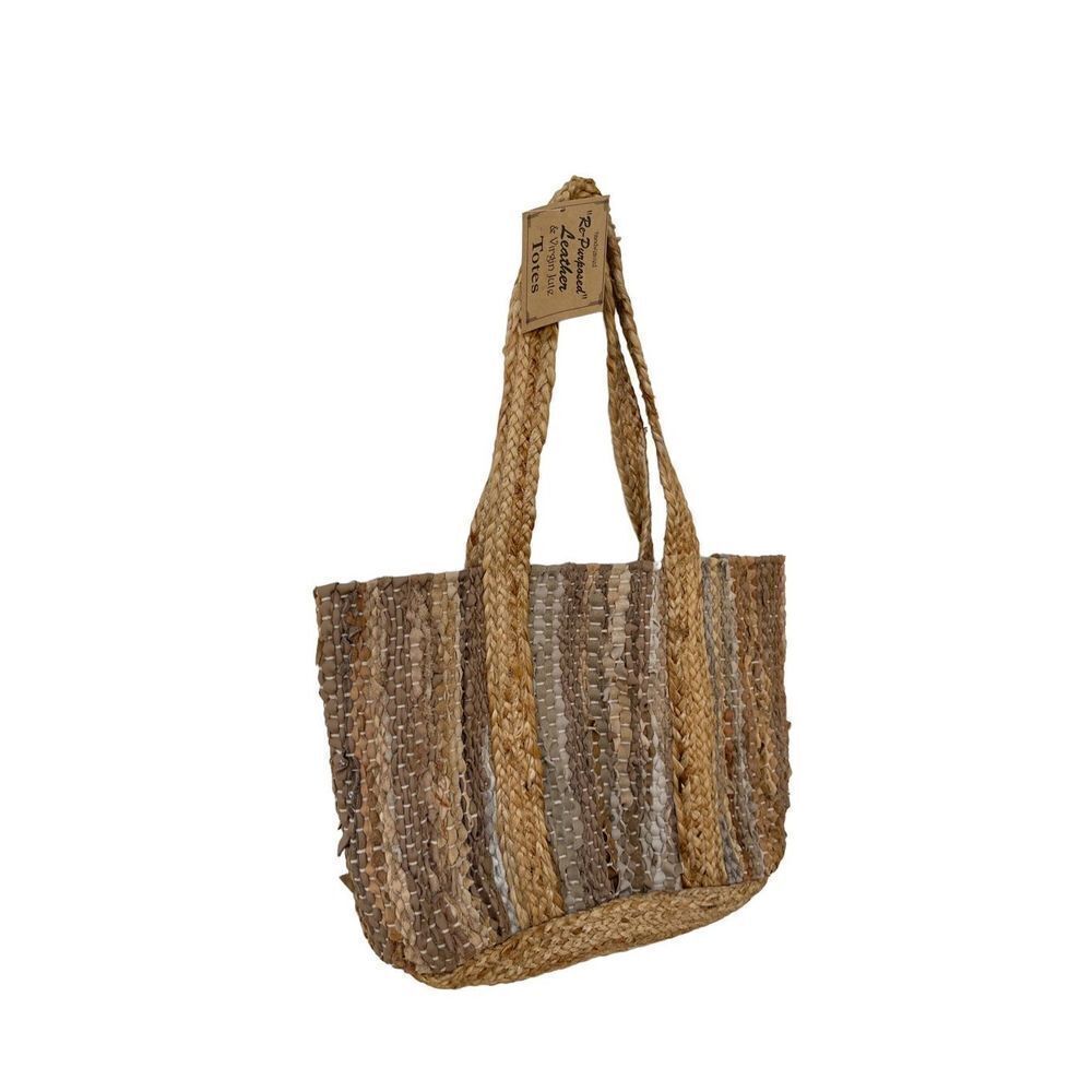 NWT Handwoven Recycled Leather & Virgin Jute Everyday Tote - Picture 4 of 13